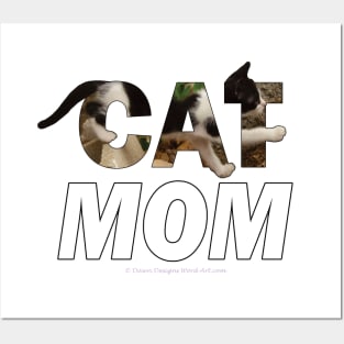 CAT MOM - black and white cat kitten oil painting word art Posters and Art